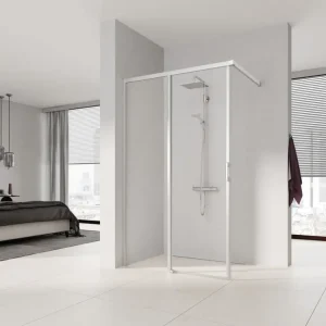 Top-Preis Kermi Liga Walk-In Wall Gleittür mit einem Festfeld Klarglas hell mit Beschichtung KermiClean Anschlag links Silber Hochglanz Montage auf Duschwanne oder bodengleich 120 cm x 200 cm