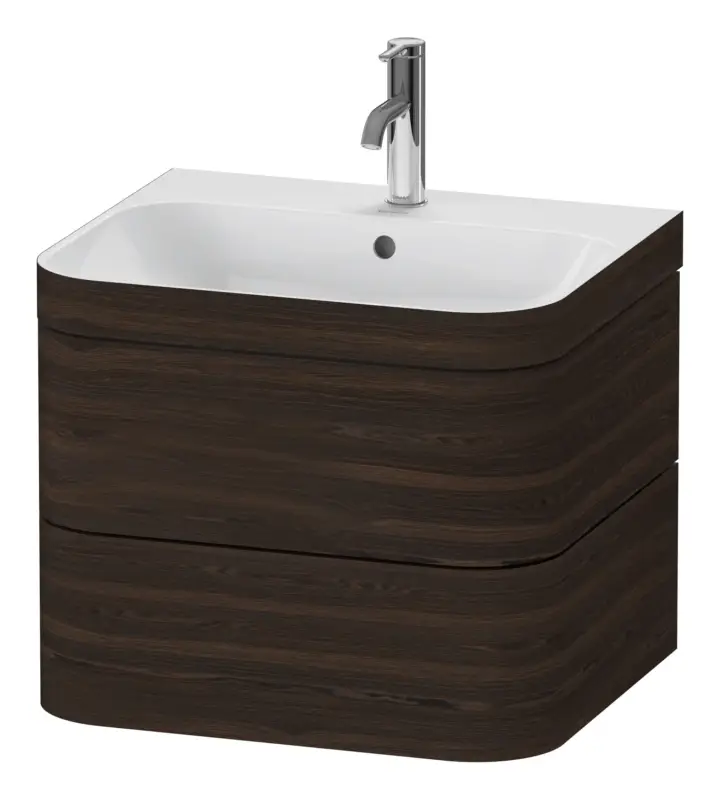 Duravit Happy D.2 Plus c-bonded Komplett-Set wandhängend mit 2 Auszügen mit 1 Hahnloch 575 x 480 x 490 mm - Nussbaum gebürstet Matt Sichere Zahlung