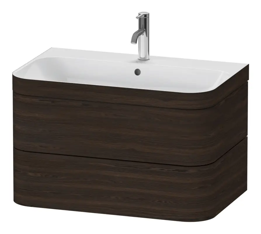 Must-Have Duravit Happy D.2 Plus c-bonded Komplett-Set wandhängend mit 2 Auszügen mit 1 Hahnloch 775 x 480 x 490 mm - Nussbaum gebürstet Matt