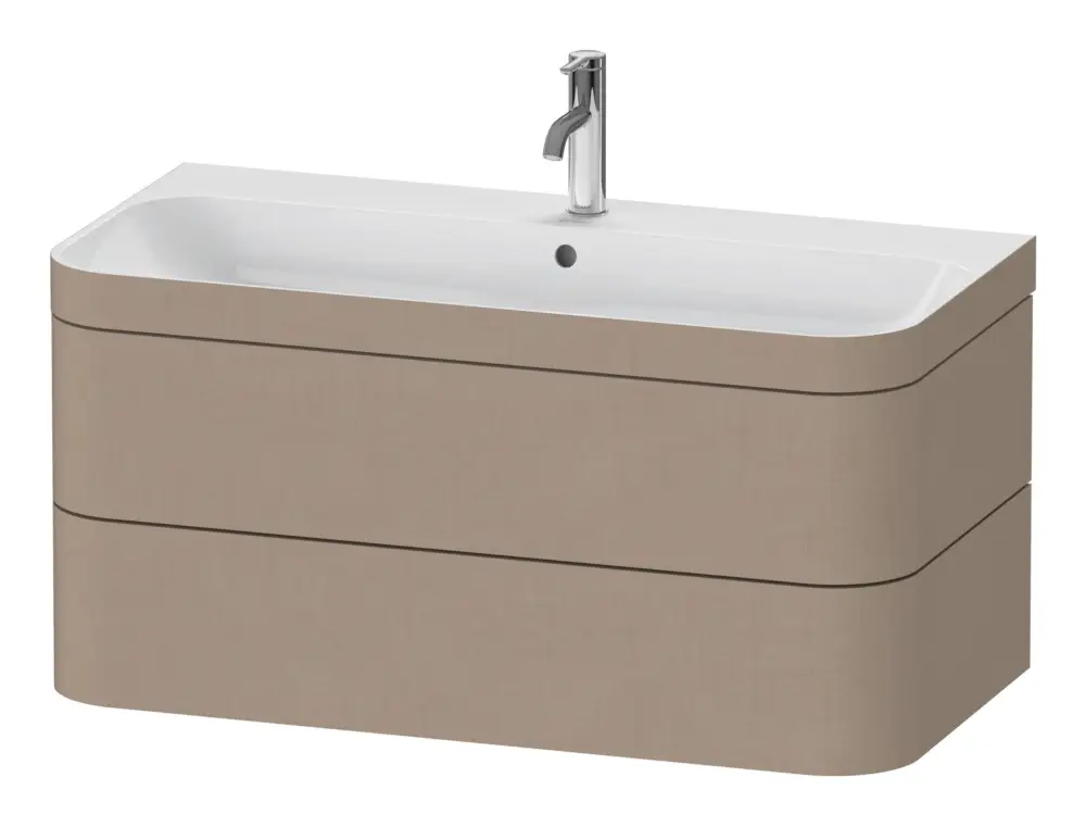 Duravit Happy D.2 Plus c-bonded Komplett-Set mit 2 Auszügen mit 1 Hahnloch 975 x 480 x 490 mm - Leinen Matt Neu Im Sortiment