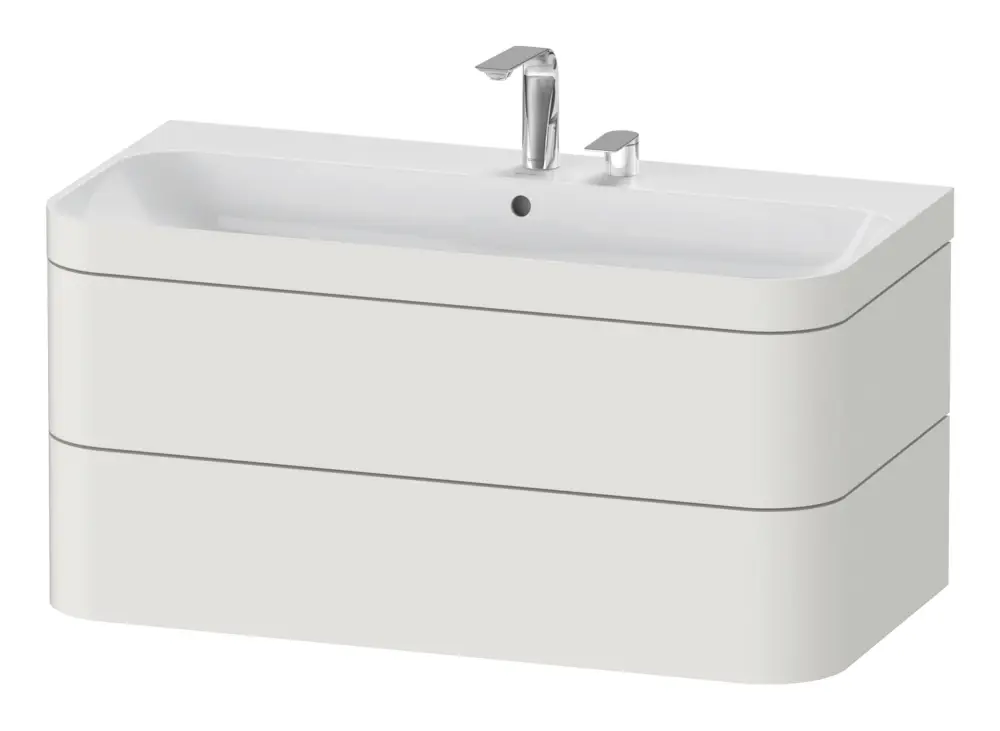 Duravit Happy D.2 Plus c-bonded Komplett-Set wandhängend mit 2 Auszügen mit 2 Hahnlöchern 975 x 480 x 490 mm - Nordic Weiß Seidenmatt Schneller Versand