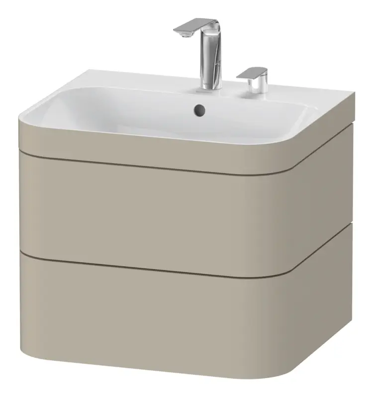 Direkt Vom Hersteller Duravit Happy D.2 Plus c-bonded Komplett-Set wandhängend mit 2 Auszügen mit 2 Hahnlöchern 575 x 480 x 490 mm - Taupe Seidenmatt