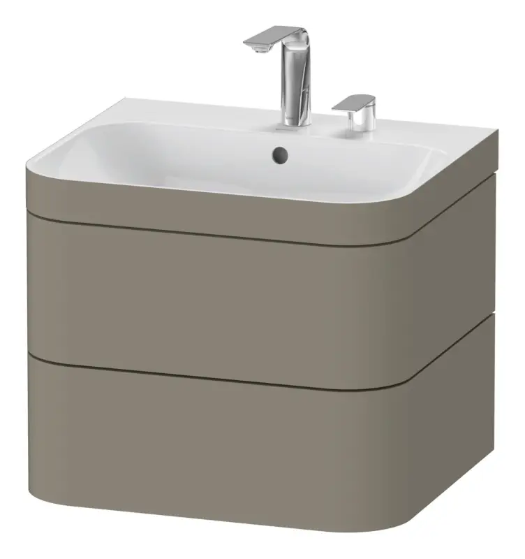 Sonderaktion Duravit Happy D.2 Plus c-bonded Komplett-Set wandhängend mit 2 Auszügen mit 2 Hahnlöchern 575 x 480 x 490 mm - Steingrau Seidenmatt