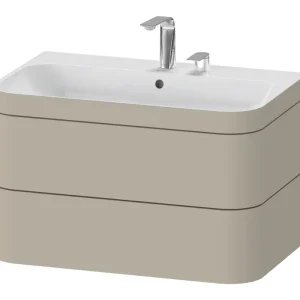 Zertifiziert Duravit Happy D.2 Plus c-bonded Komplett-Set wandhängend mit 2 Auszügen mit 2 Hahnlöchern 775 x 480 x 490 mm - Taupe Seidenmatt
