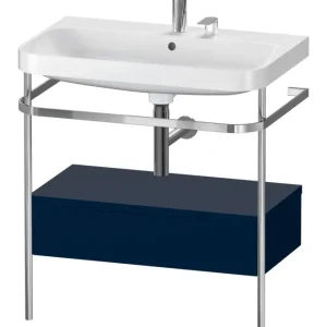 Abverkauf Duravit Happy D.2 Plus c-shaped Komplett-Set bodenstehend mit Metallkonsole und Schubkasten mit 2 Hahnlöchern 775 x 850 x 490 mm - Nachtblau Seidenmatt