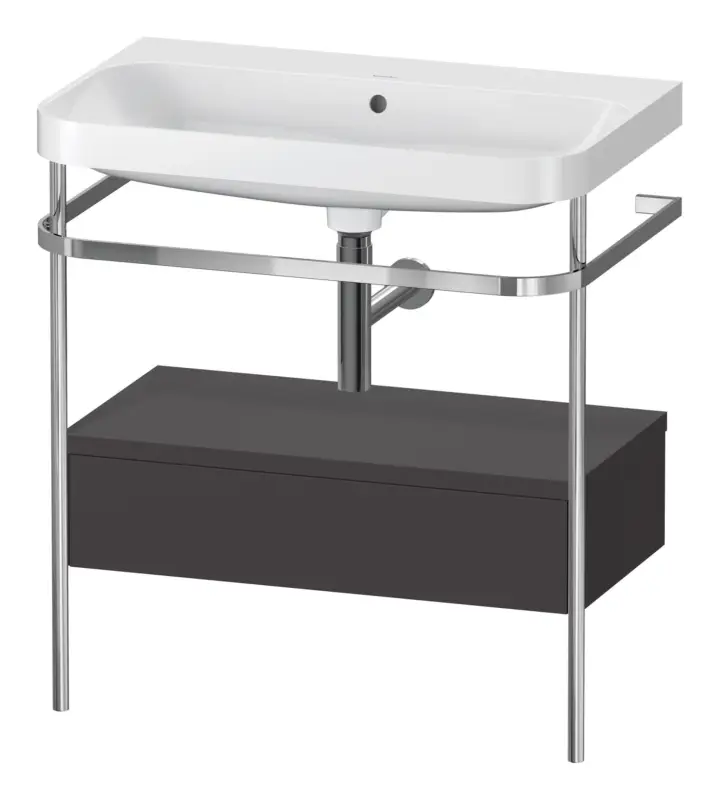 Duravit Happy D.2 Plus c-shaped Komplett-Set mit Metallkonsole und Schubkasten ohne Hahnloch 775 x 850 x 490 mm - Graphit Supermatt Bestseller