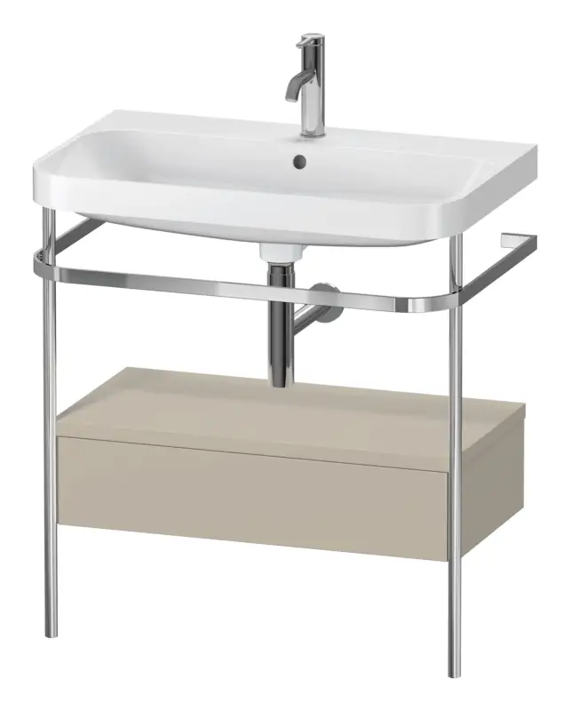 Duravit Happy D.2 Plus c-shaped Komplett-Set mit Metallkonsole und Schubkasten mit 1 Hahnloch 775 x 850 x 490 mm - Taupe Seidenmatt Sichere Zahlung
