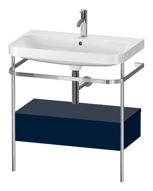 Bestseller Duravit Happy D.2 Plus c-shaped Komplett-Set mit Metallkonsole und Schubkasten mit 1 Hahnloch 775 x 850 x 490 mm - Nachtblau Seidenmatt