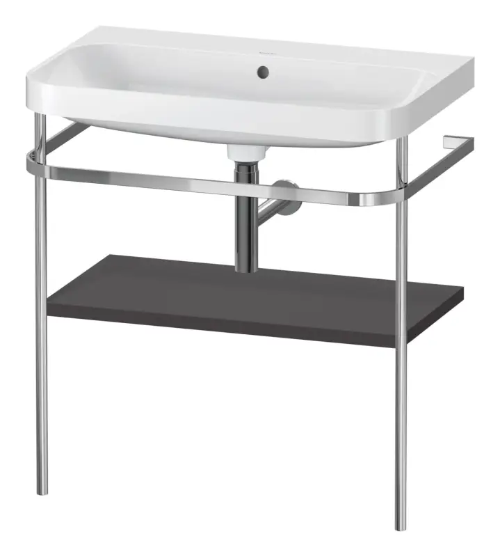 Duravit Happy D.2 Plus c-shaped Komplett-Set mit Metallkonsole ohne Hahnloch 775 x 850 x 490 mm - Graphit Supermatt Günstig