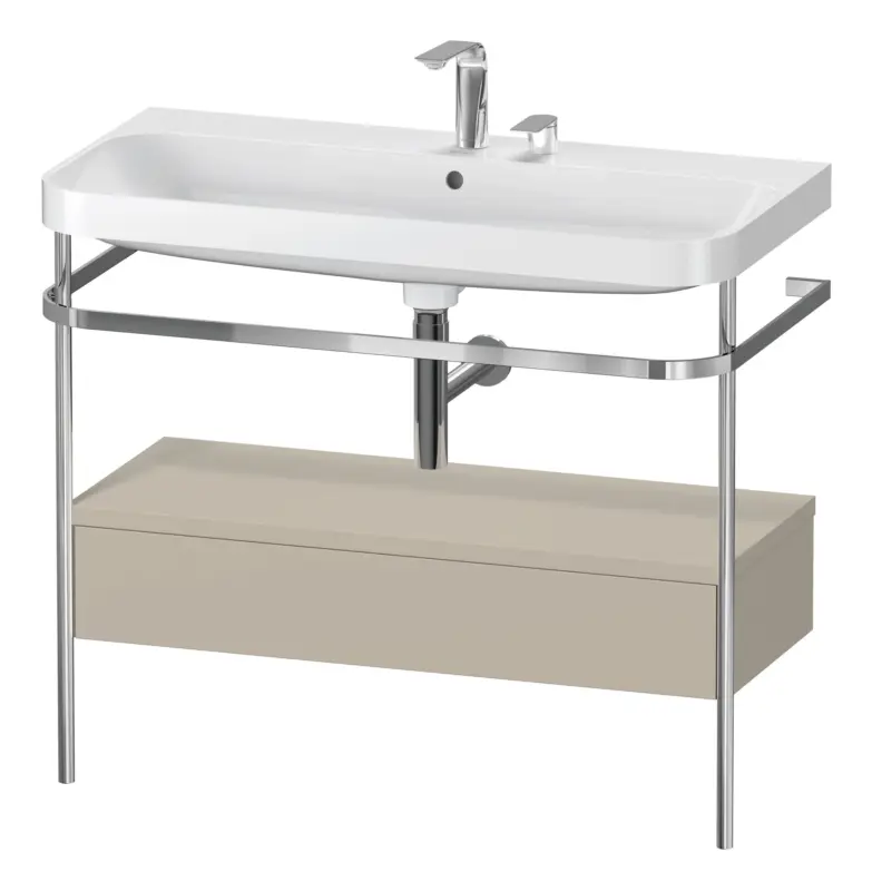 Duravit Happy D.2 Plus c-shaped Komplett-Set mit Metallkonsole und Schubkasten mit 2 Hahnlöchern 975 x 850 x 490 mm - Taupe Seidenmatt Beliebt