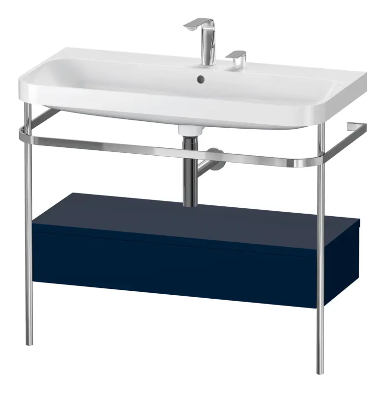 Duravit Happy D.2 Plus c-shaped Komplett-Set mit Metallkonsole und Schubkasten mit 2 Hahnlöchern 975 x 850 x 490 mm - Nachtblau Seidenmatt Mega-Angebot