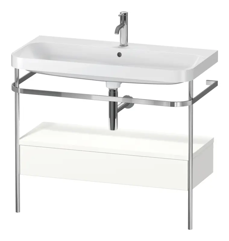Neue Kollektion Duravit Happy D.2 Plus c-shaped Komplett-Set mit Metallkonsole und Schubkasten mit 1 Hahnloch 975 x 850 x 490 mm - Weiß Seidenmatt