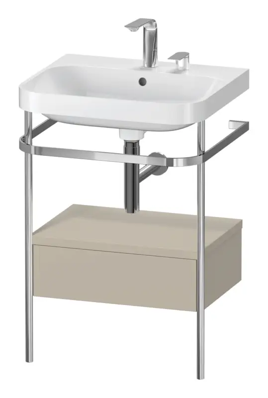 Nur Heute Duravit Happy D.2 Plus c-shaped Komplett-Set mit Metallkonsole und Schubkasten mit 2 Hahnlöchern 575 x 850 x 490 mm - Taupe Seidenmatt