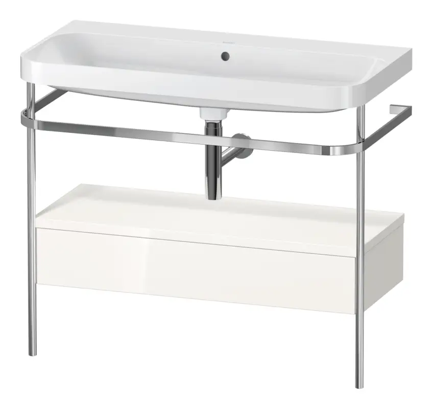 Duravit Happy D.2 Plus c-shaped Komplett-Set mit Metallkonsole und Schubkasten ohne Hahnloch 975 x 850 x 490 mm - Weiß Hochglanz Billig
