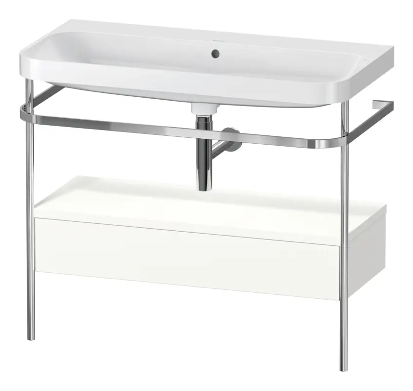Duravit Happy D.2 Plus c-shaped Komplett-Set mit Metallkonsole und Schubkasten ohne Hahnloch 975 x 850 x 490 mm - Weiß Seidenmatt Online Kaufen