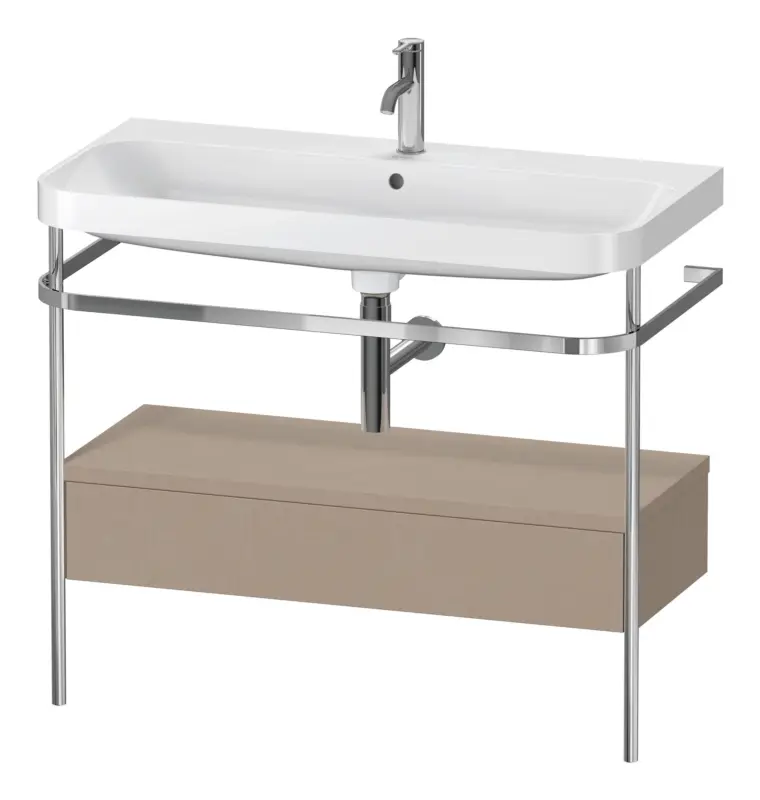 Günstig Duravit Happy D.2 Plus c-shaped Komplett-Set mit Metallkonsole und Schubkasten mit 1 Hahnloch 975 x 850 x 490 mm - Leinen Matt