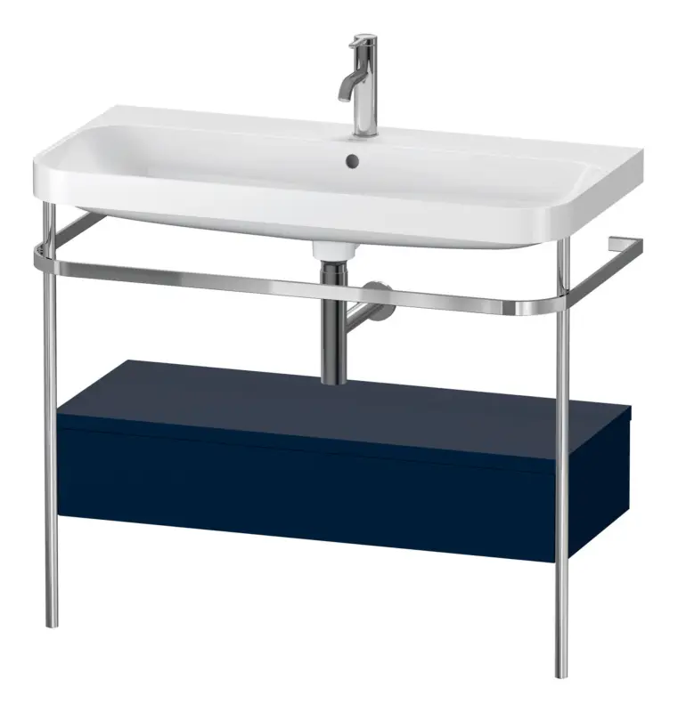 Ausverkauf Duravit Happy D.2 Plus c-shaped Komplett-Set mit Metallkonsole und Schubkasten mit 1 Hahnloch 975 x 850 x 490 mm - Nachtblau Seidenmatt