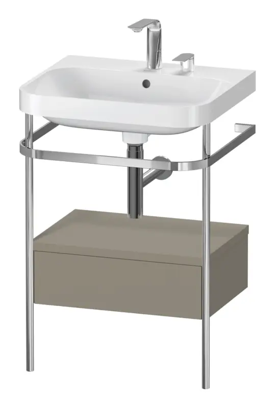Meistverkauft Duravit Happy D.2 Plus c-shaped Komplett-Set mit Metallkonsole und Schubkasten mit 2 Hahnlöchern 575 x 850 x 490 mm - Steingrau Seidenmatt