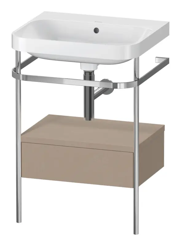 Duravit Happy D.2 Plus c-shaped Komplett-Set mit Metallkonsole und Schubkasten ohne Hahnloch 575 x 850 x 490 mm - Leinen Matt Letzte Chance