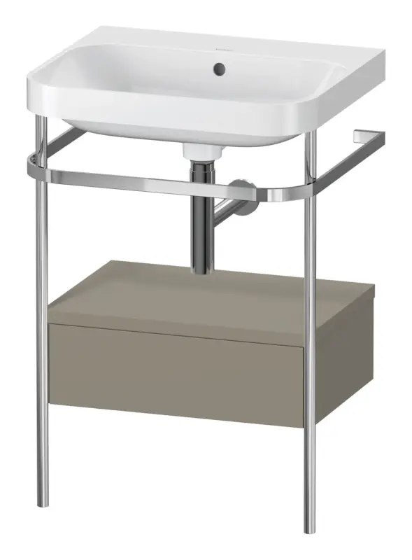 Neue Ware Duravit Happy D.2 Plus c-shaped Komplett-Set mit Metallkonsole und Schubkasten ohne Hahnloch 575 x 850 x 490 mm - Steingrau Seidenmatt
