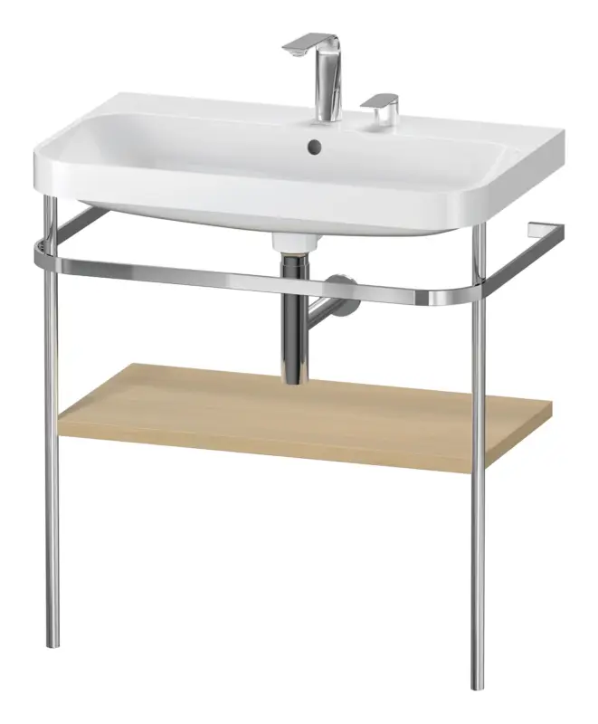 Abverkauf Duravit Happy D.2 Plus c-shaped Komplett-Set mit Metallkonsole mit 2 Hahnlöchern 775 x 850 x 490 mm - Mediterrane Eiche Matt