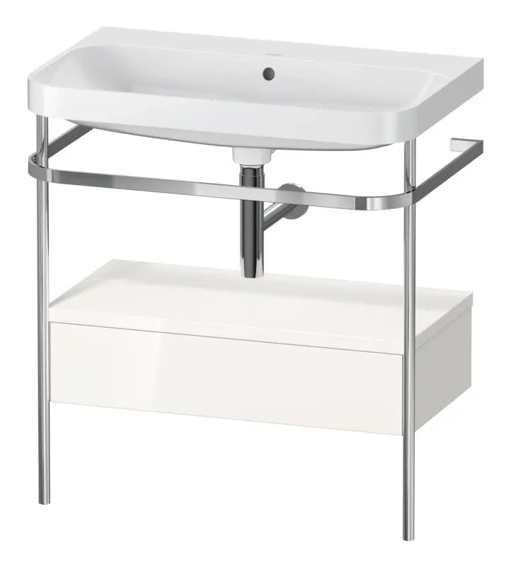 Duravit Happy D.2 Plus c-shaped Komplett-Set mit Metallkonsole und Schubkasten ohne Hahnloch 775 x 850 x 490 mm - Weiß Hochglanz Jetzt Kaufen