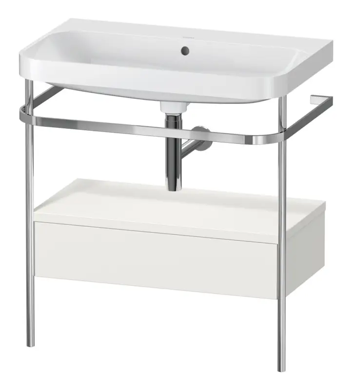 Duravit Happy D.2 Plus c-shaped Komplett-Set mit Metallkonsole und Schubkasten ohne Hahnloch 775 x 850 x 490 mm - Nordic Weiß Seidenmatt Sonderaktion