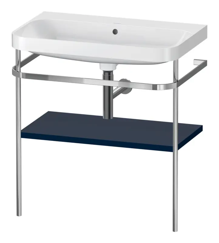 Duravit Happy D.2 Plus c-shaped Komplett-Set mit Metallkonsole ohne Hahnloch 775 x 850 x 490 mm - Nachtblau Seidenmatt Versand Am Gleichen Tag