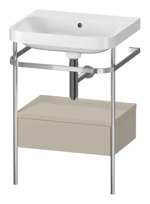 Duravit Happy D.2 Plus c-shaped Komplett-Set mit Metallkonsole und Schubkasten ohne Hahnloch 575 x 850 x 490 mm - Taupe Seidenmatt Finale Aktion