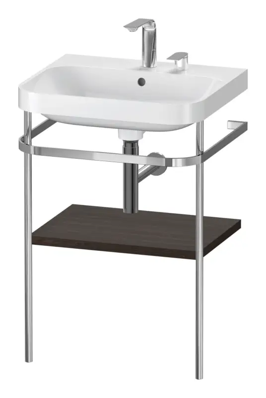 Neuheit Duravit Happy D.2 Plus c-shaped Komplett-Set mit Metallkonsole mit 2 Hahnlöchern 575 x 850 x 490 mm - Nussbaum gebürstet Matt