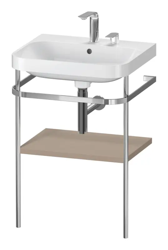 Neuheit Duravit Happy D.2 Plus c-shaped Komplett-Set mit Metallkonsole mit 2 Hahnlöchern 575 x 850 x 490 mm - Leinen Matt