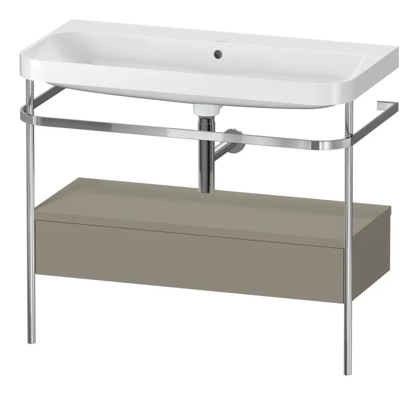 Neue Ware Duravit Happy D.2 Plus c-shaped Komplett-Set mit Metallkonsole und Schubkasten ohne Hahnloch 975 x 850 x 490 mm - Steingrau Seidenmatt