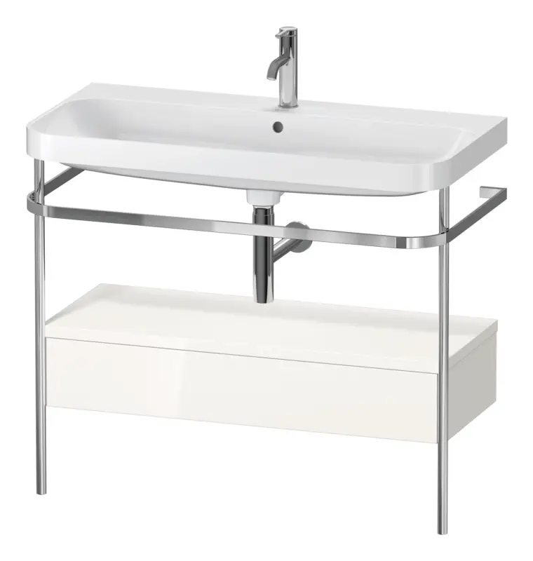 Duravit Happy D.2 Plus c-shaped Komplett-Set mit Metallkonsole und Schubkasten mit 1 Hahnloch 975 x 850 x 490 mm - Weiß Hochglanz Billig