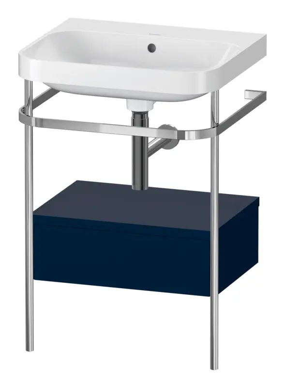 Duravit Happy D.2 Plus c-shaped Komplett-Set mit Metallkonsole und Schubkasten ohne Hahnloch 575 x 850 x 490 mm - Nachtblau Seidenmatt Must-Have