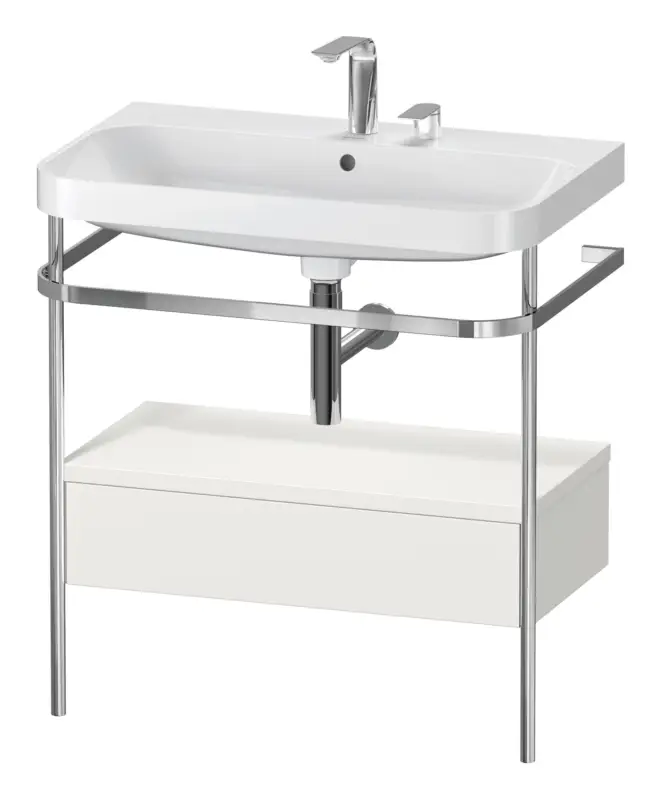 Duravit Happy D.2 Plus c-shaped Komplett-Set bodenstehend mit Metallkonsole und Schubkasten mit 2 Hahnlöchern 775 x 850 x 490 mm - Nordic Weiß Seidenmatt Neu