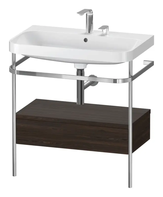 Duravit Happy D.2 Plus c-shaped Komplett-Set bodenstehend mit Metallkonsole und Schubkasten mit 2 Hahnlöchern 775 x 850 x 490 mm - Nussbaum gebürstet Matt Preis Gesenkt