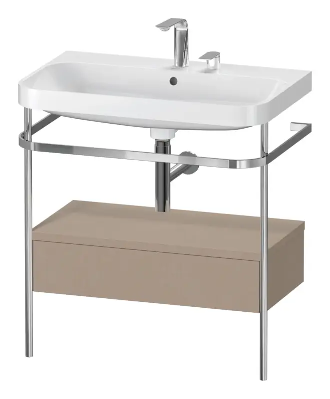 Duravit Happy D.2 Plus c-shaped Komplett-Set bodenstehend mit Metallkonsole und Schubkasten mit 2 Hahnlöchern 775 x 850 x 490 mm - Leinen Matt Online Kaufen