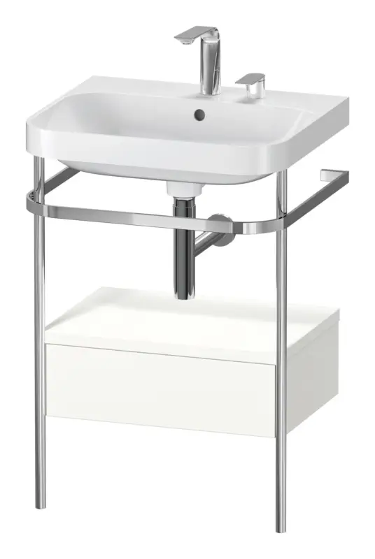 Duravit Happy D.2 Plus c-shaped Komplett-Set mit Metallkonsole und Schubkasten mit 2 Hahnlöchern 575 x 850 x 490 mm - Weiß Seidenmatt Abverkauf