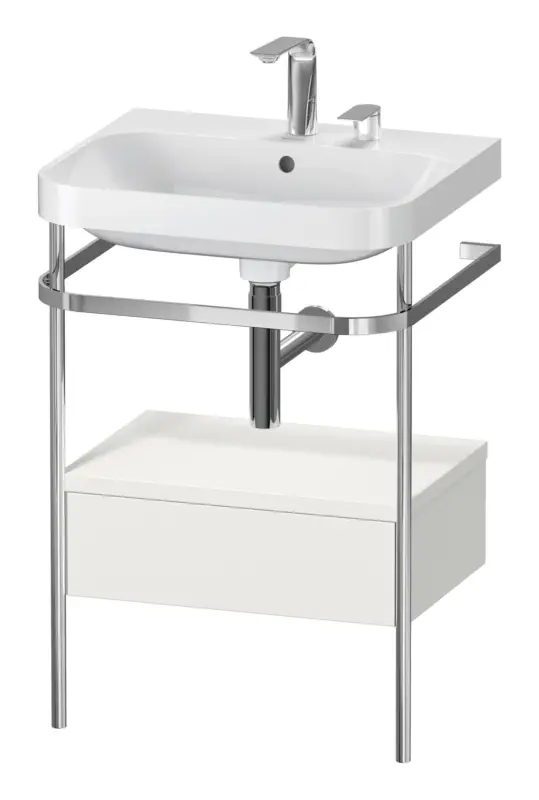 Duravit Happy D.2 Plus c-shaped Komplett-Set mit Metallkonsole und Schubkasten mit 2 Hahnlöchern 575 x 850 x 490 mm - Nordic Weiß Seidenmatt Highlight