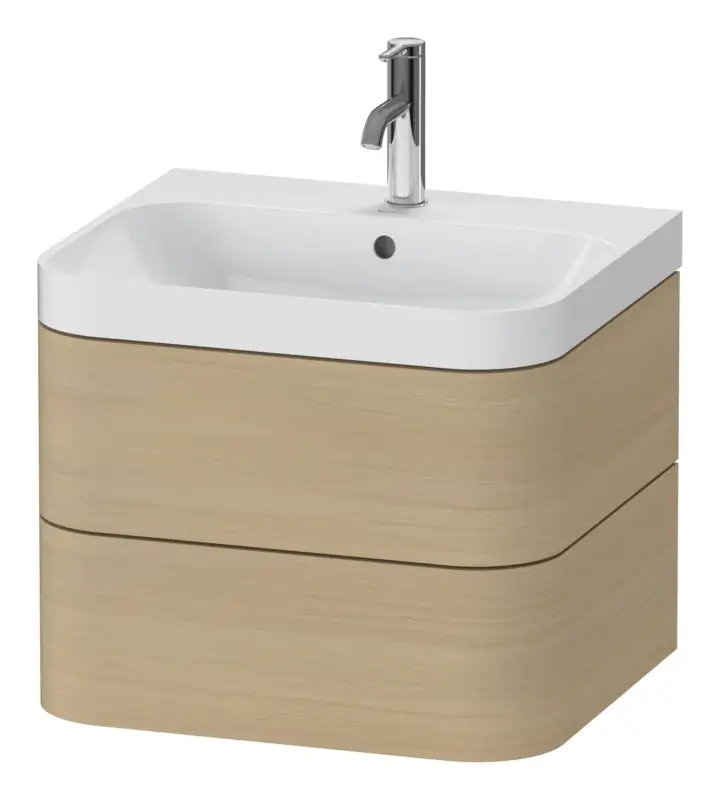 Duravit Happy D.2 Plus c-Shaped Komplett-Set wandhängend mit 2 Auszügen mit 1 Hahnloch 575 x 480 x 490 mm - Mediterrane Eiche Matt Abverkauf