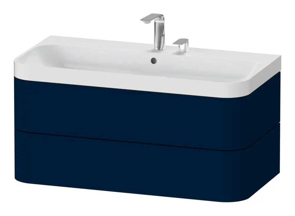 Duravit Happy D.2 Plus c-Shaped Komplett-Set wandhängend mit 2 Auszügen mit 2 Hahnlöchern 975 x 480 x 490 mm - Nachtblau Seidenmatt Preisreduziert