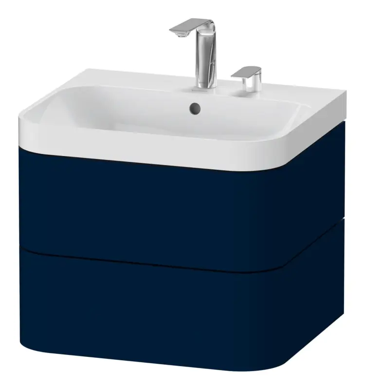 Duravit Happy D.2 Plus c-Shaped Komplett-Set wandhängend mit 2 Auszügen mit 2 Hahnlöchern 575 x 480 x 490 mm - Nachtblau Seidenmatt Bestpreis