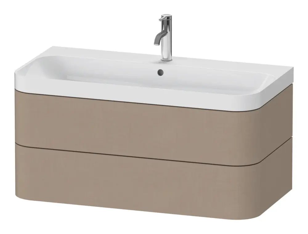 Duravit Happy D.2 Plus c-Shaped Komplett-Set wandhängend mit 2 Auszügen mit 1 Hahnloch 975 x 480 x 490 mm - Leinen Matt Schneller Versand