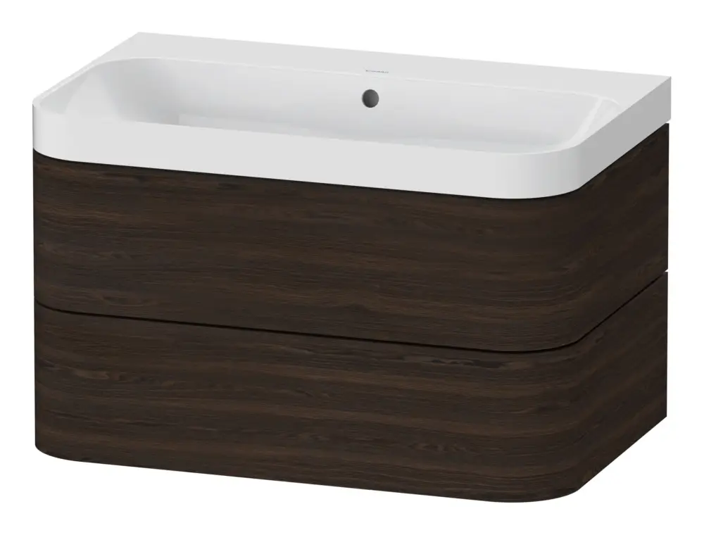 Duravit Happy D.2 Plus c-Shaped Komplett-Set wandhängend mit 2 Auszügen ohne Hahnloch 775 x 480 x 490 mm - Nussbaum gebürstet Matt Begrenztes Angebot