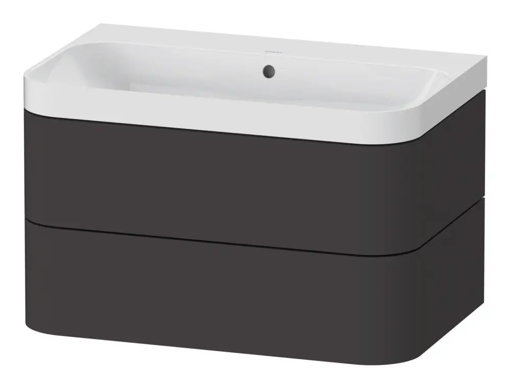 Duravit Happy D.2 Plus c-Shaped Komplett-Set wandhängend mit 2 Auszügen ohne Hahnloch 775 x 480 x 490 mm - Graphit Supermatt Neue Kollektion
