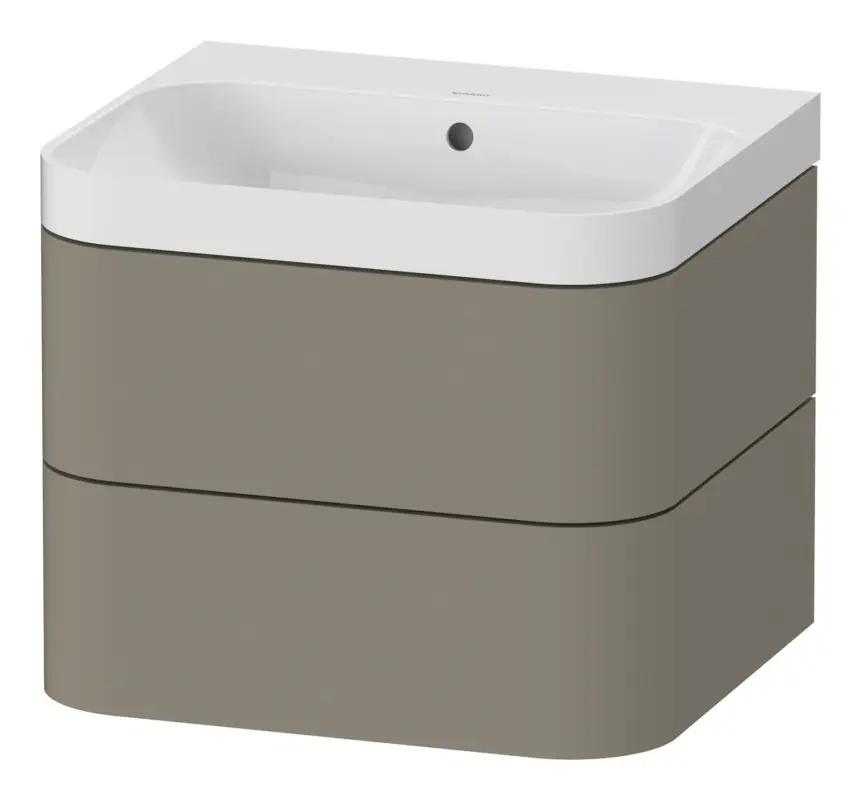 Begrenztes Angebot Duravit Happy D.2 Plus c-Shaped Komplett-Set wandhängend mit 2 Auszügen ohne Hahnloch 575 x 480 x 490 mm - Steingrau Seidenmatt