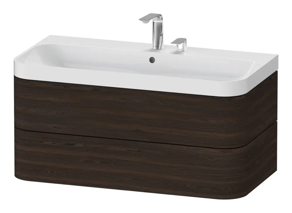 Duravit Happy D.2 Plus c-Shaped Komplett-Set wandhängend mit 2 Auszügen mit 2 Hahnlöchern 975 x 480 x 490 mm - Nussbaum gebürstet Matt Mega-Angebot
