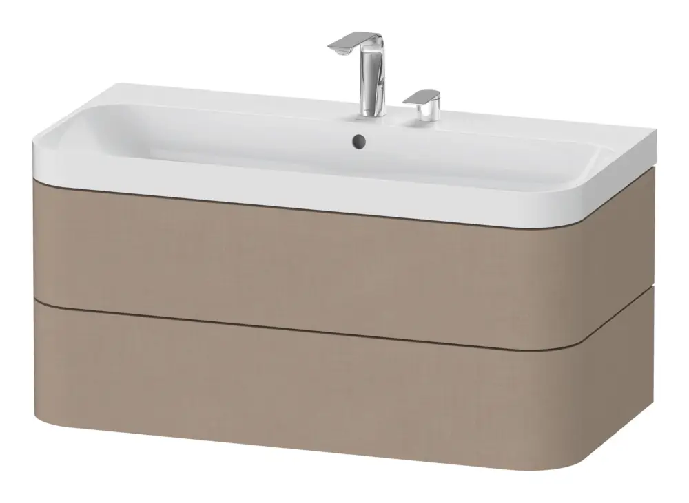 Sichere Zahlung Duravit Happy D.2 Plus c-Shaped Komplett-Set wandhängend mit 2 Auszügen mit 2 Hahnlöchern 975 x 480 x 490 mm - Leinen Matt