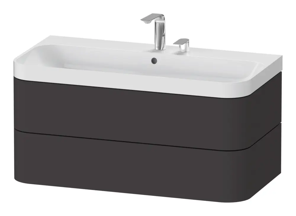 Nur Für Kurze Zeit Duravit Happy D.2 Plus c-Shaped Komplett-Set wandhängend mit 2 Auszügen mit 2 Hahnlöchern 975 x 480 x 490 mm - Graphit Supermatt