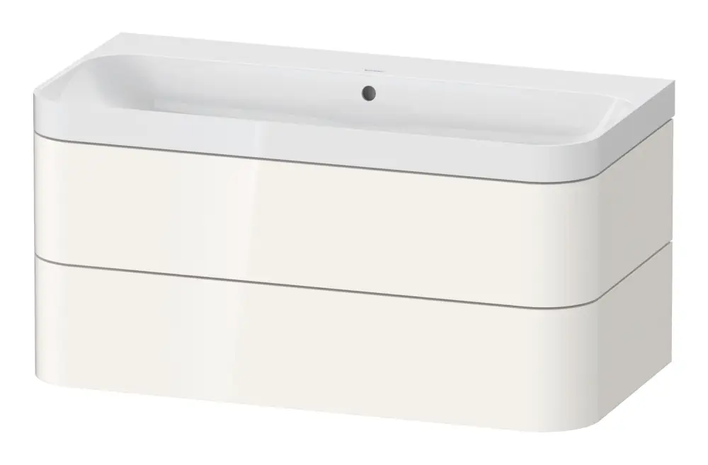 Duravit Happy D.2 Plus c-Shaped Komplett-Set wandhängend mit 2 Auszügen ohne Hahnloch 975 x 480 x 490 mm - Weiß Hochglanz Highlight